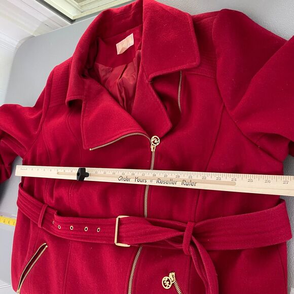 Michael Kors Womens Wool Blend Pea Coat Jacket Size 2X Red Belted Sophisticated - Picture 12 of 14
